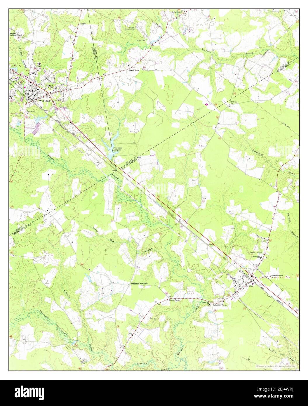 Ivor, Virginia, map 1968, 124000, United States of America by Timeless