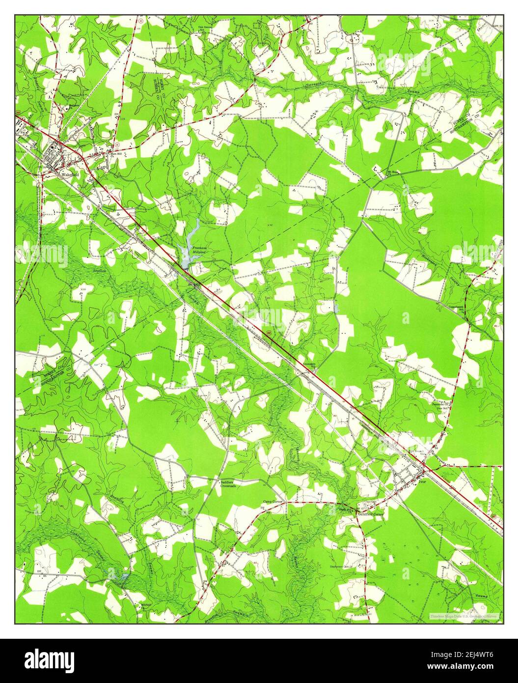 Ivor, Virginia, map 1944, 124000, United States of America by Timeless