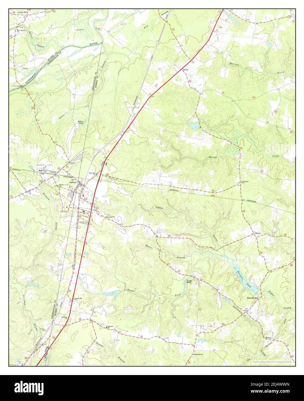 Jarratt, Virginia, map 1966, 124000, United States of America by Timeless Maps, data U.S