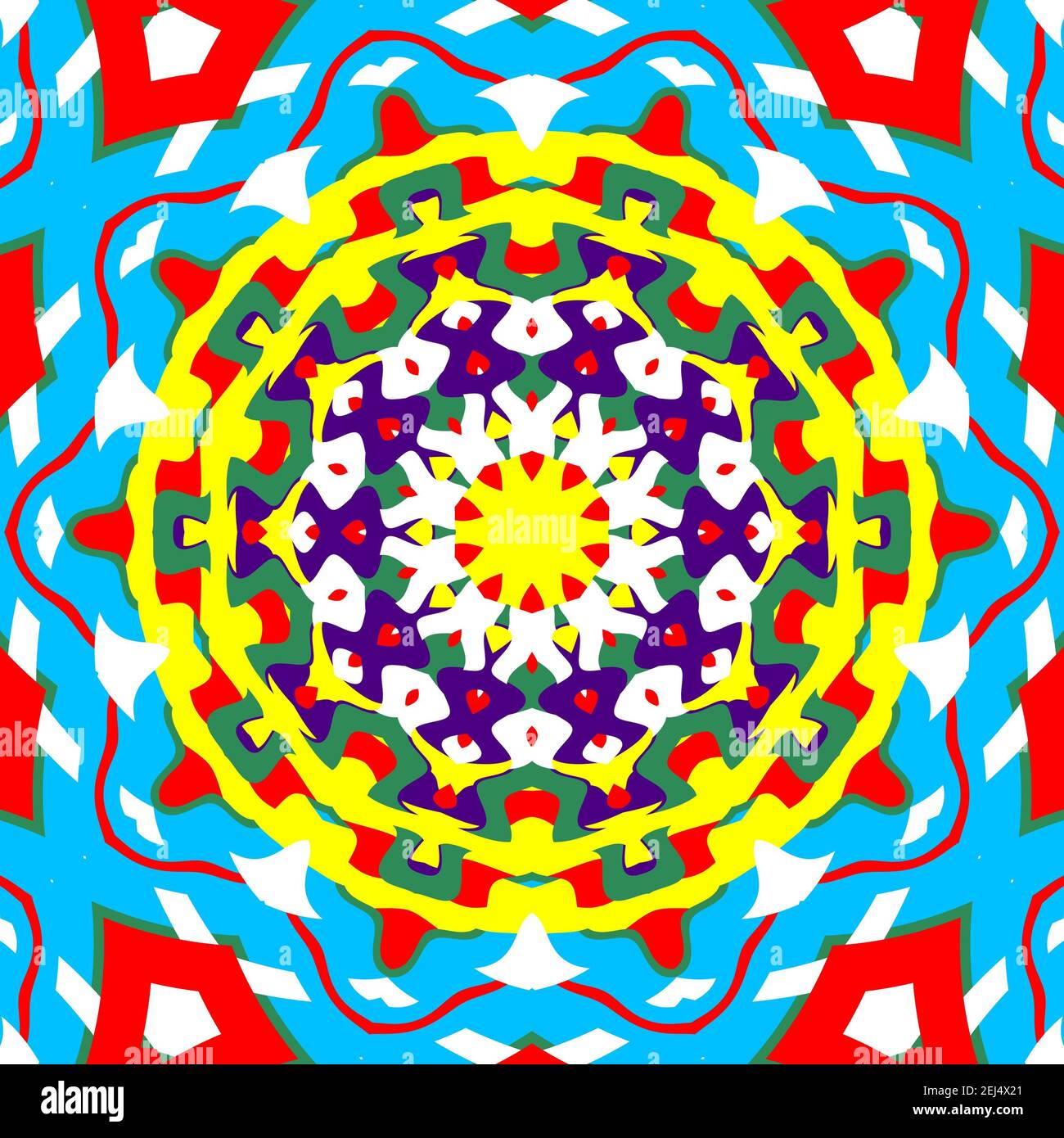 Mandala background wallpaper. colors used red, yellow, sky blue, white.  Ideal for Ornament for decorating a greeting card, decor, decorations,  overlay Stock Photo - Alamy
