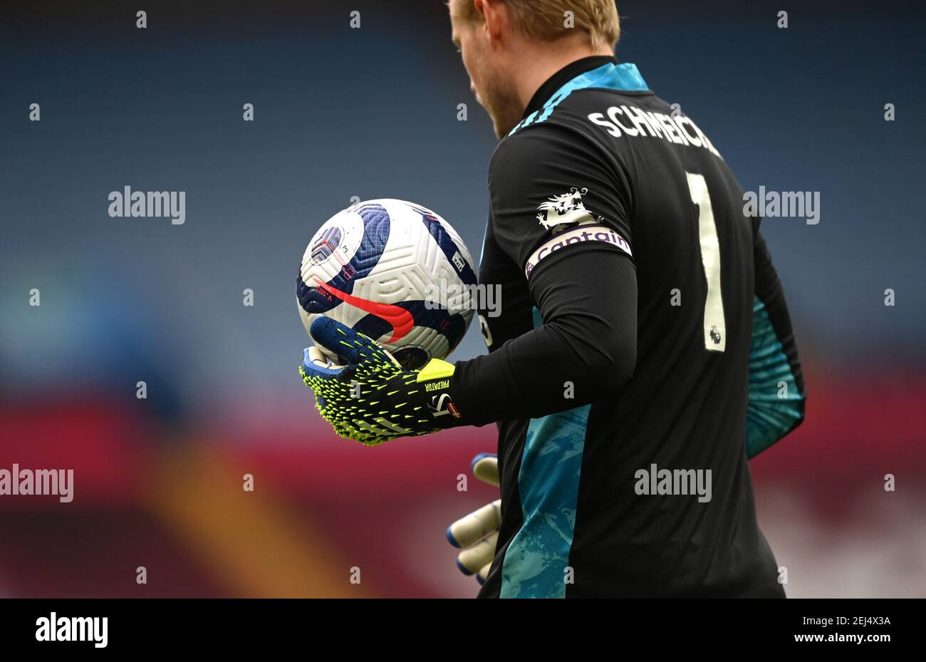 Leicester City goalkeeper Kasper Schmeichel holds the new Nike Flight  matchball during the Premier League match at Villa Park, Birmingham.  Picture date: Sunday February 21, 2021 Stock Photo - Alamy
