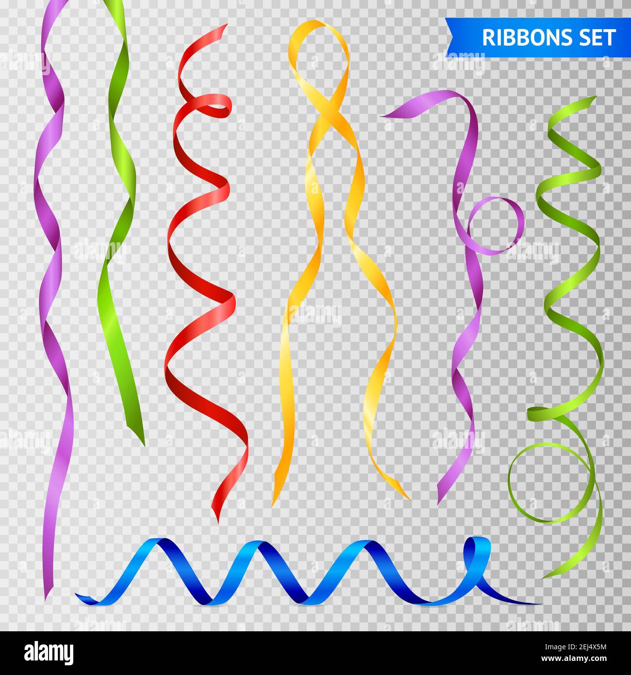 Set of realistic twisted glossy colorful ribbons with loops isolated on ...