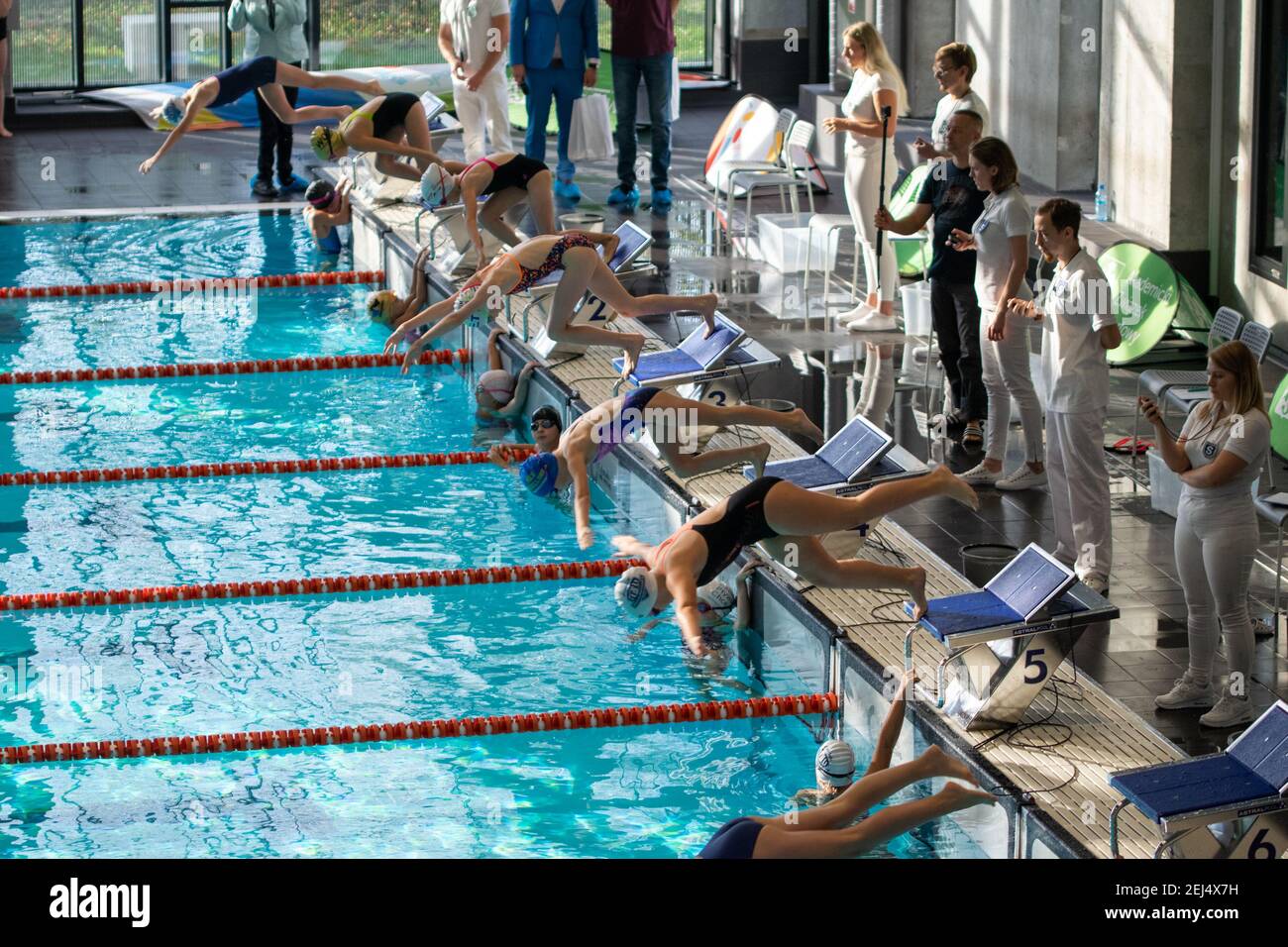 Warsaw, Poland October 26, 2019 Youth swimming competition. Players