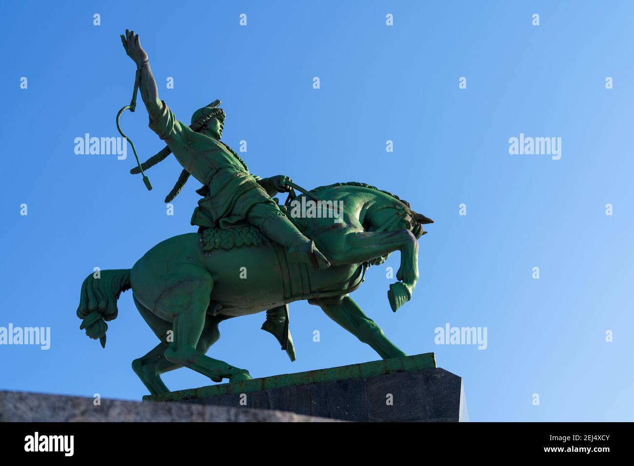 Ufa, Republic of Bashkortostan, Russia - February 15, 2021: Monument to the national hero of Bashkortostan Salavat Yulaev. Member of the Peasant War o Stock Photo