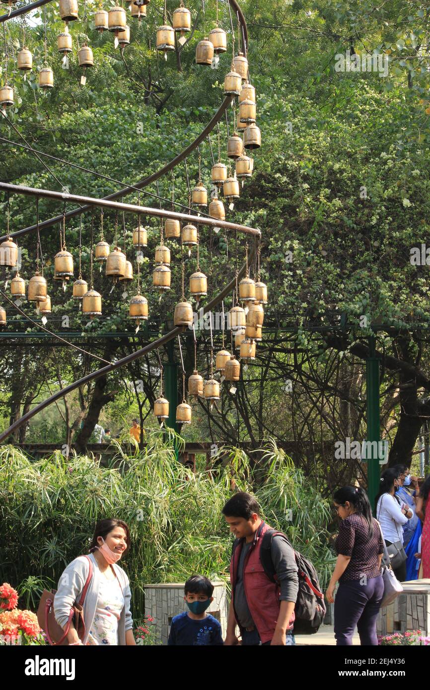Wind chimes in the Garden of Five Senses in New Delhi India Stock Photo
