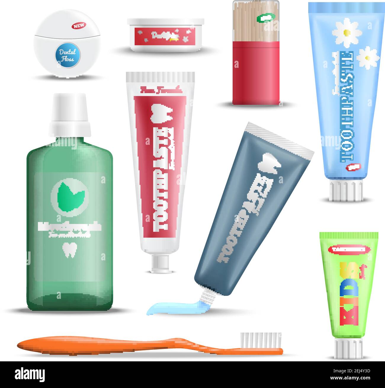 Dental hygiene oral care products realistic set with mouthwash