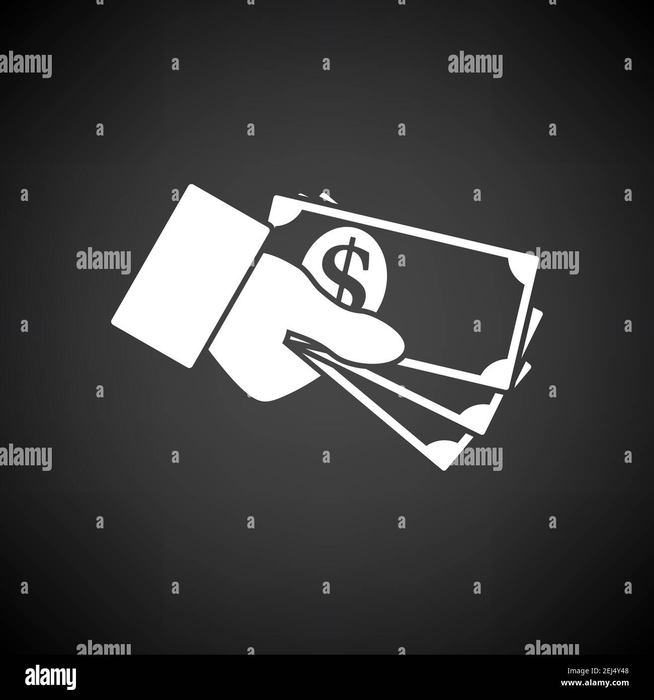 Hand Holding Money Icon. White on Black Background. Vector Illustration ...
