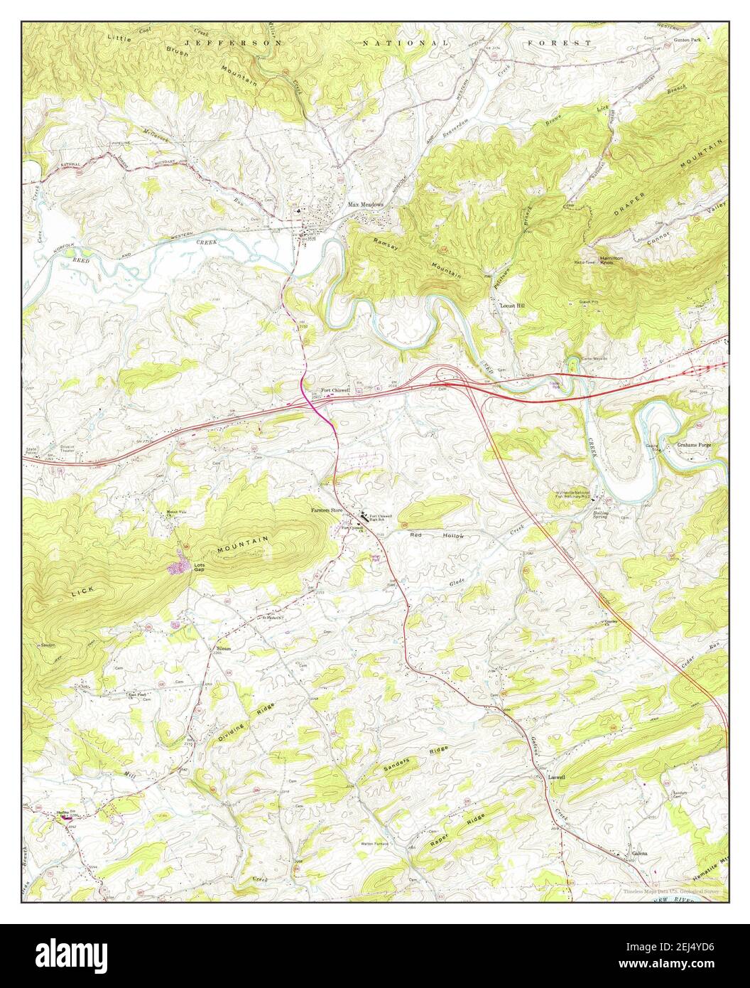 Max Meadows, Virginia, map 1965, 124000, United States of America by