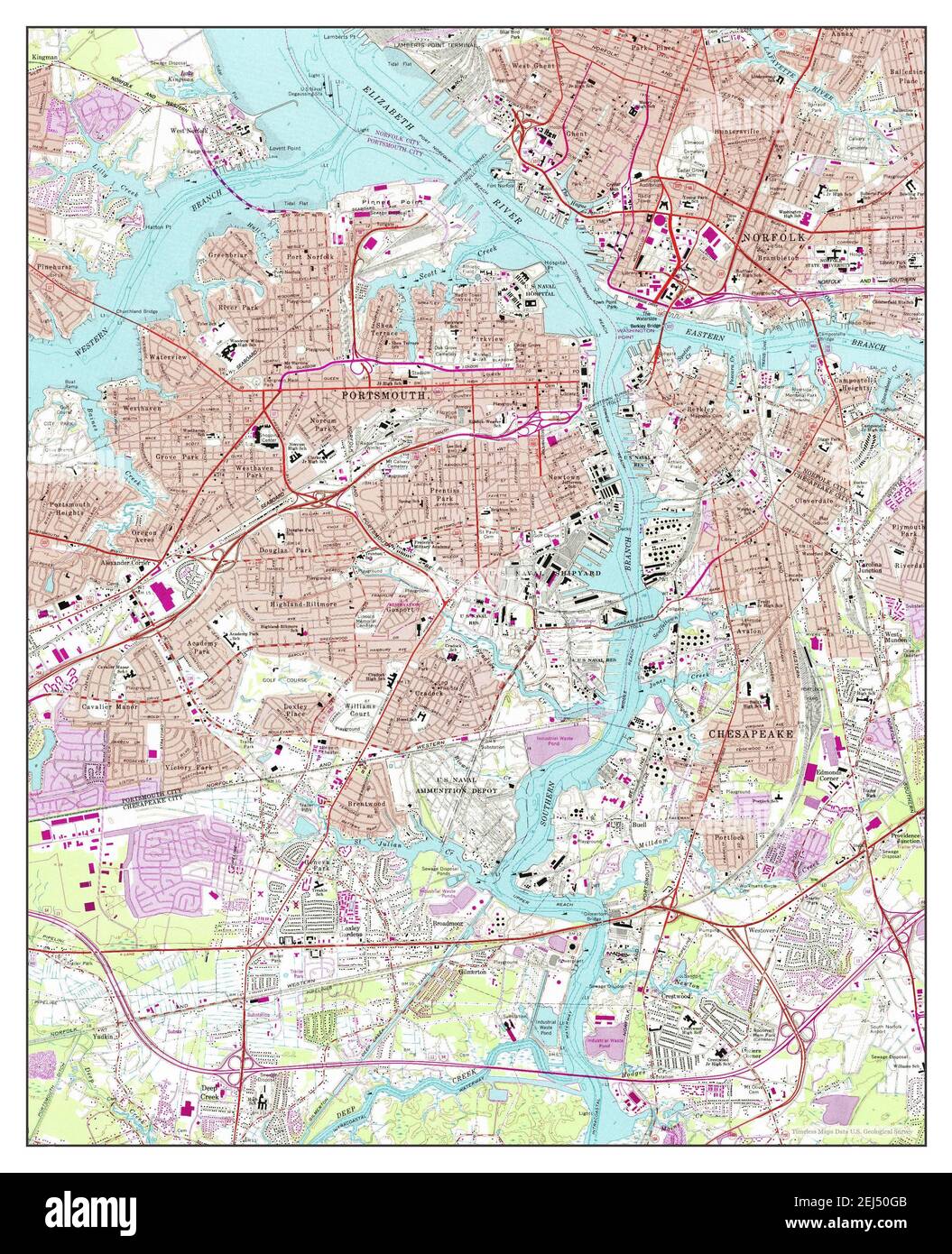 Norfolk South Virginia Map 1965 1 United States Of America By Timeless Maps Data U S Geological Survey Stock Photo Alamy