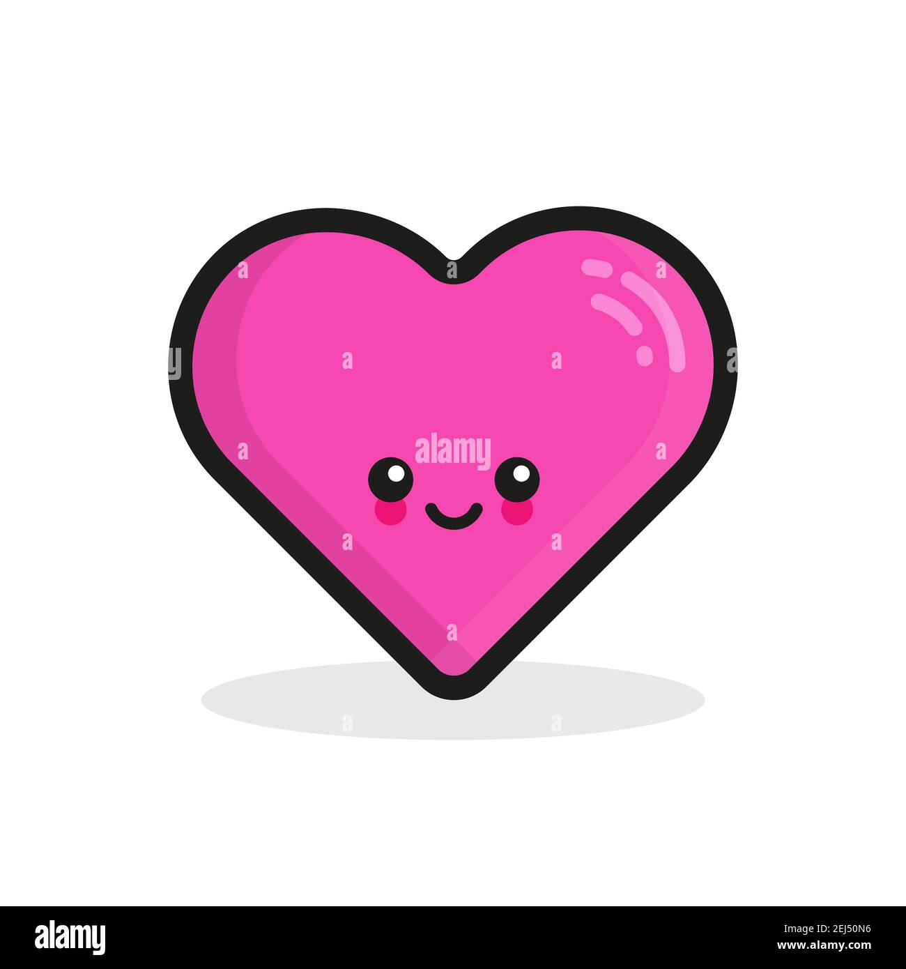 Pink Heart Shape With Black Outline Smiley Cute Face Vector Illustration Flat Design Stock Vector Image Art Alamy