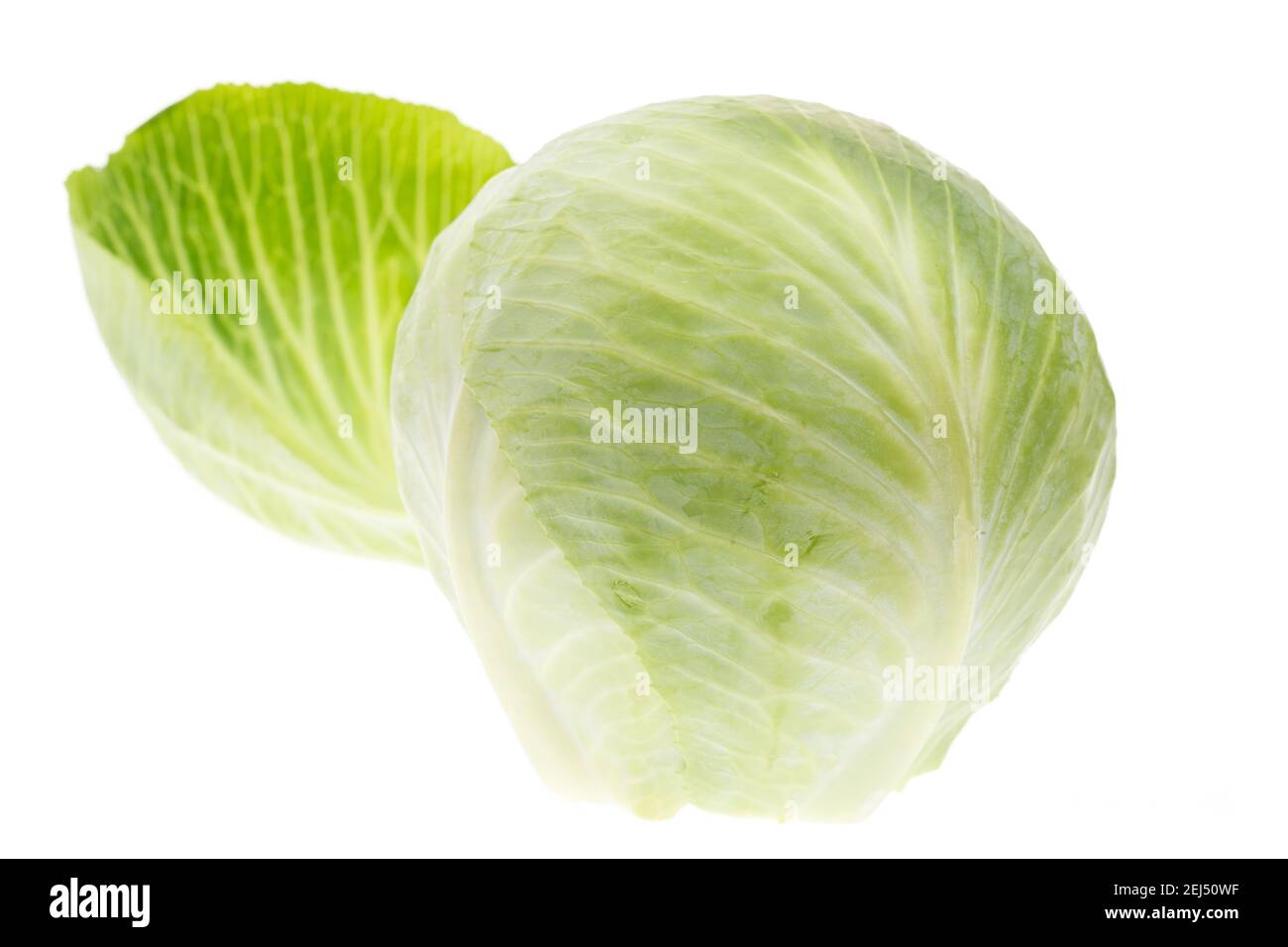 Cabbage with leaf isolated on white background Stock Photo