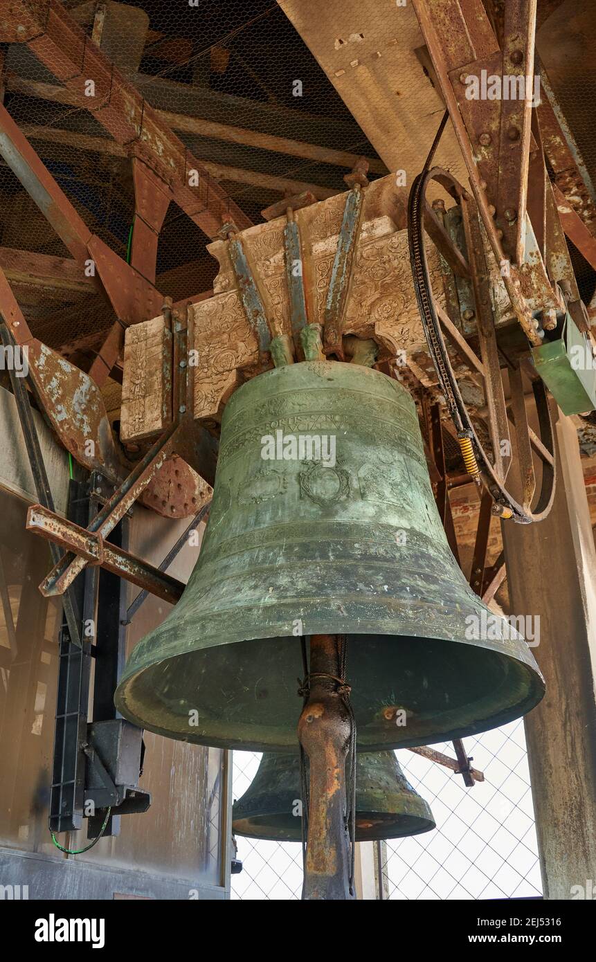 bell on St Mark's tower of Venice, Veneto, Italy Stock Photo