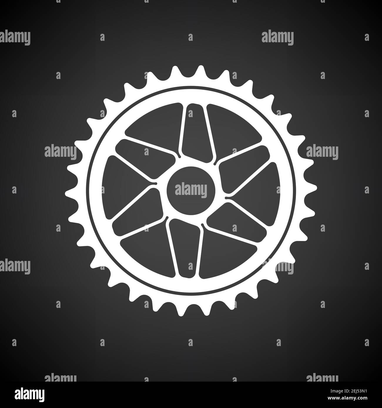 Bike Gear Star Icon. White on Black Background. Vector Illustration. Stock Vector