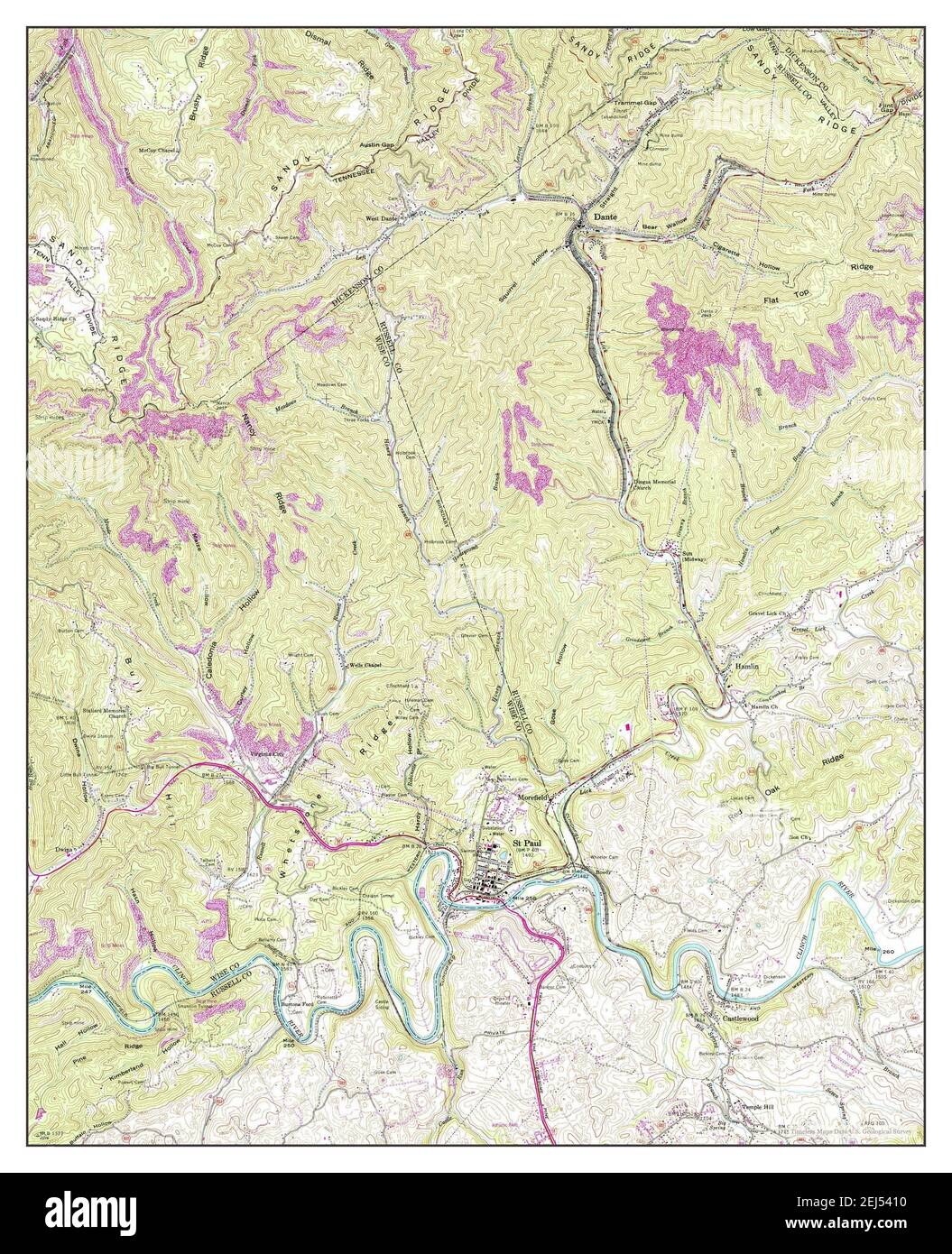 St Paul, Virginia, map 1958, 124000, United States of America by