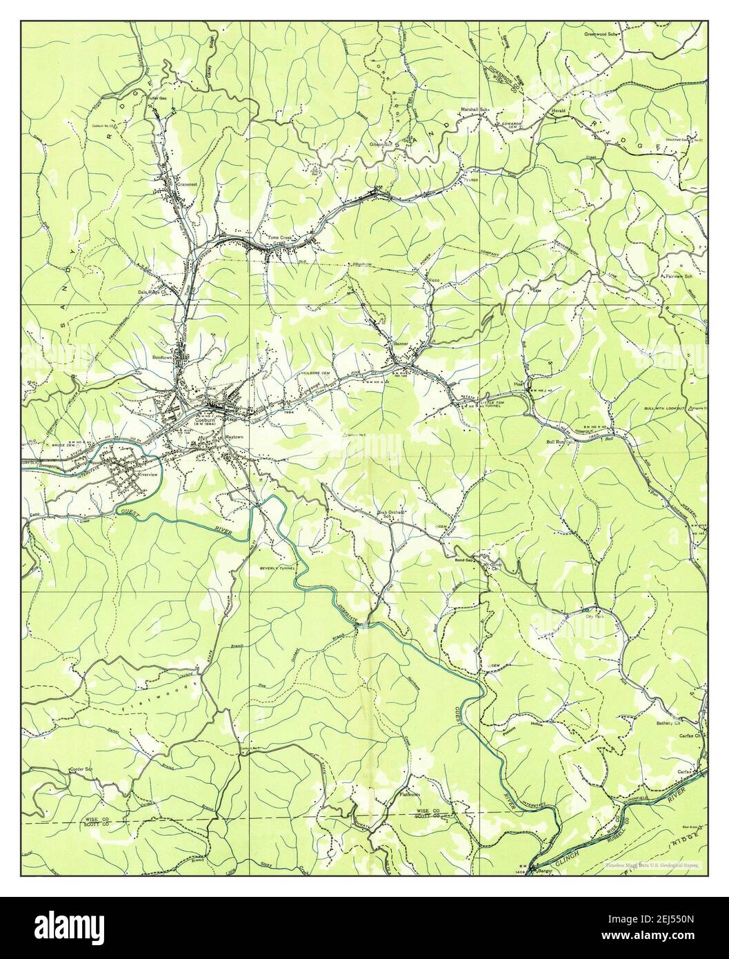 Toms Creek, Virginia, map 1935, 1:24000, United States of America by Timeless Maps, data U.S. Geological Survey Stock Photo