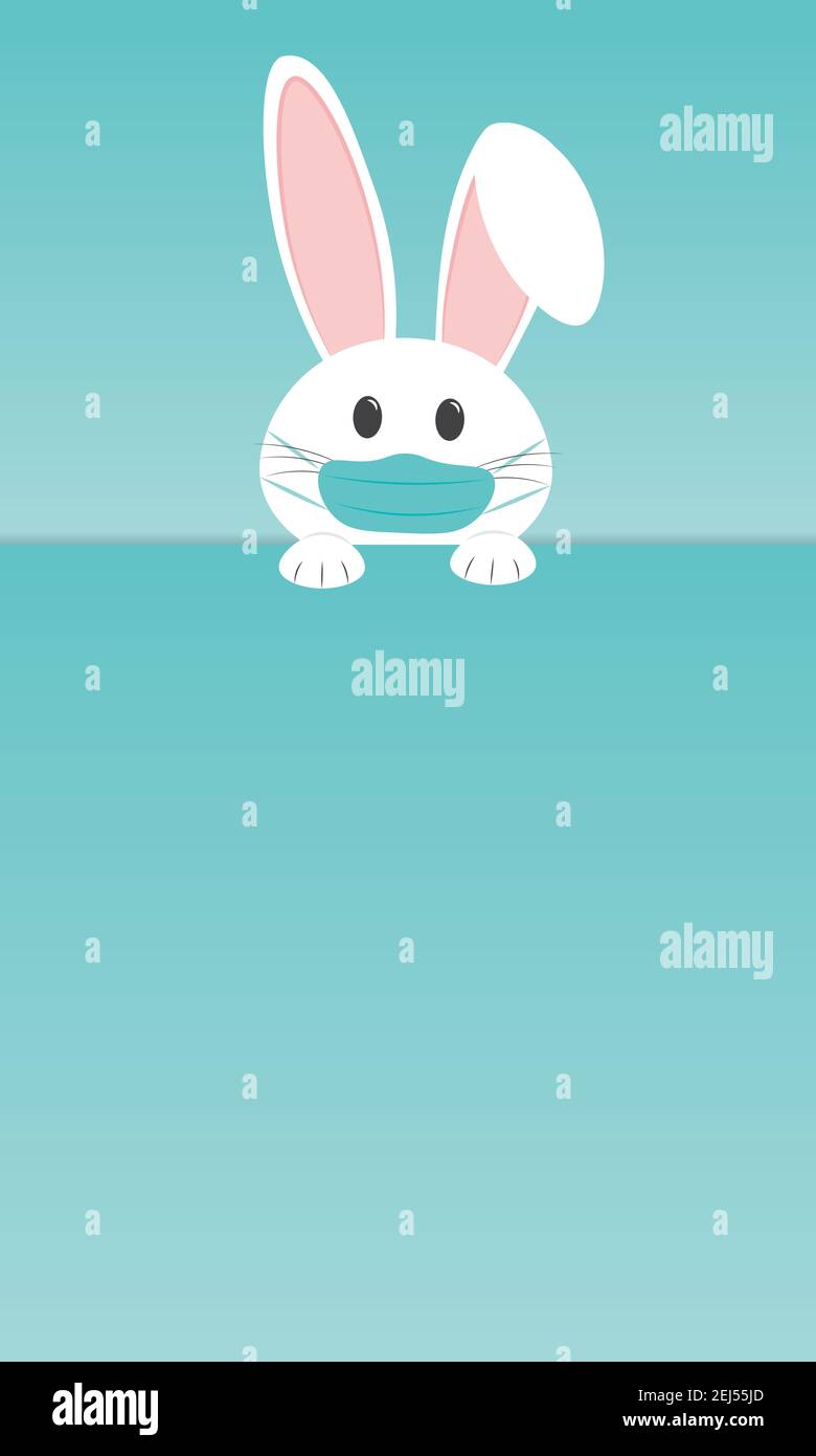vertical easter card with rabbit wearing face mask and copy space Stock Vector
