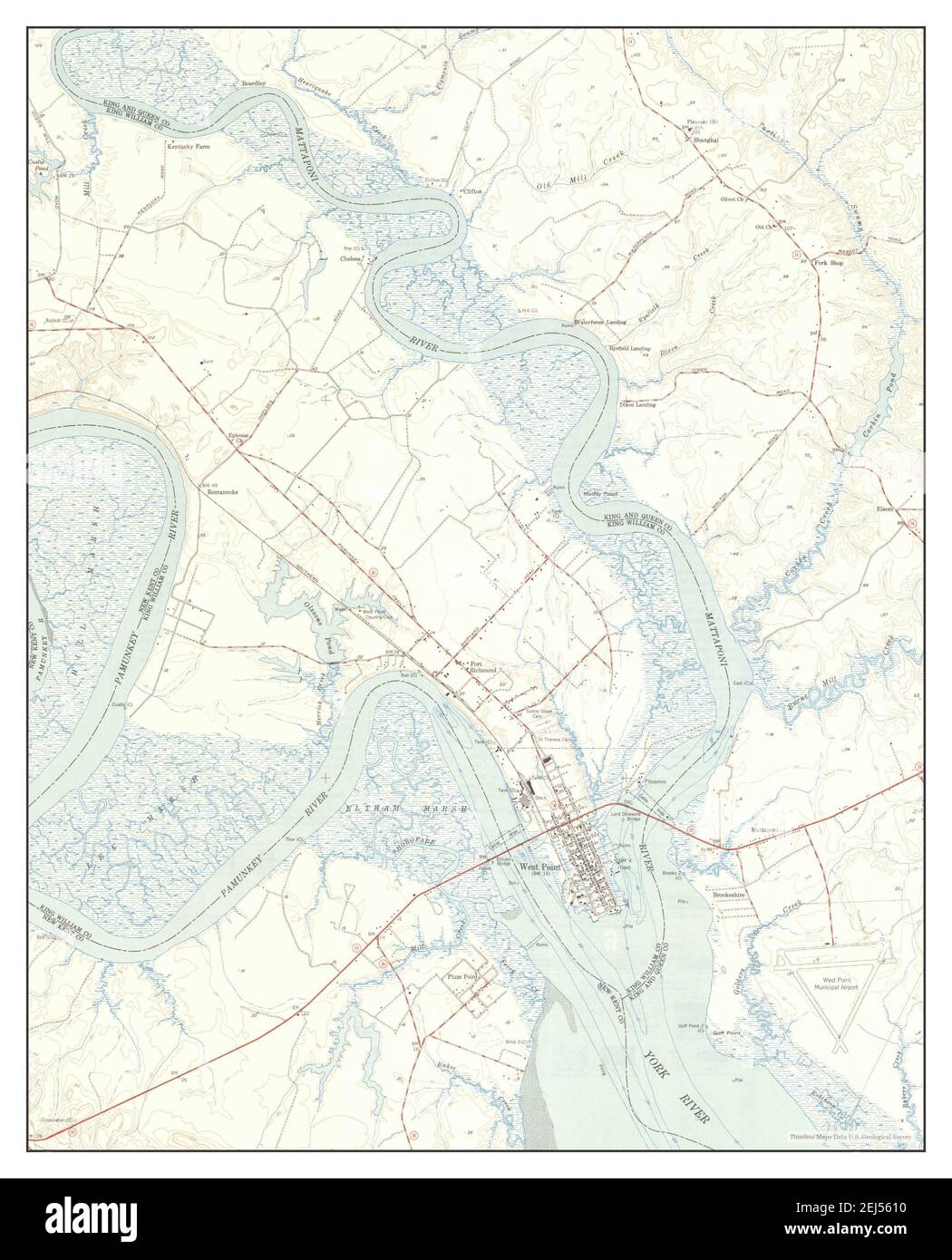 West Point, Virginia, map 1950, 124000, United States of America by