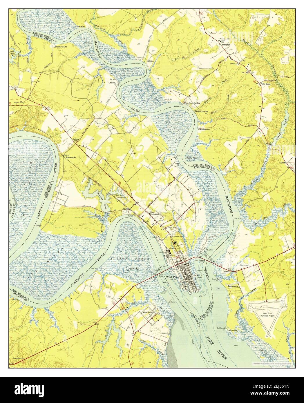 West Point, Virginia, map 1950, 124000, United States of America by