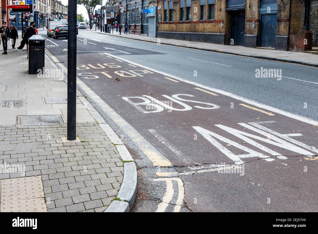 A bus stop in a very short bus lane, Junction Road, Tufnell Park