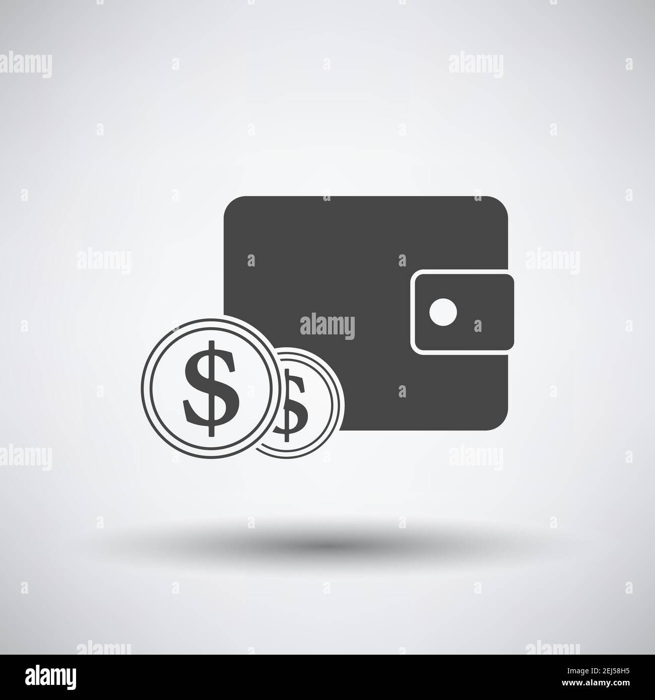 Two Golden Coins In Front Of Purse Icon. Dark Gray on Gray Background ...