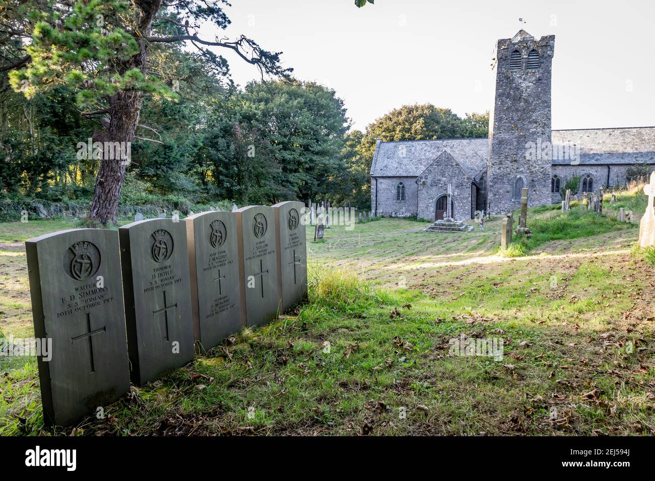 Gravestones at St Michaels Church, Castlemartin, Pembrokeshire Stock Photo