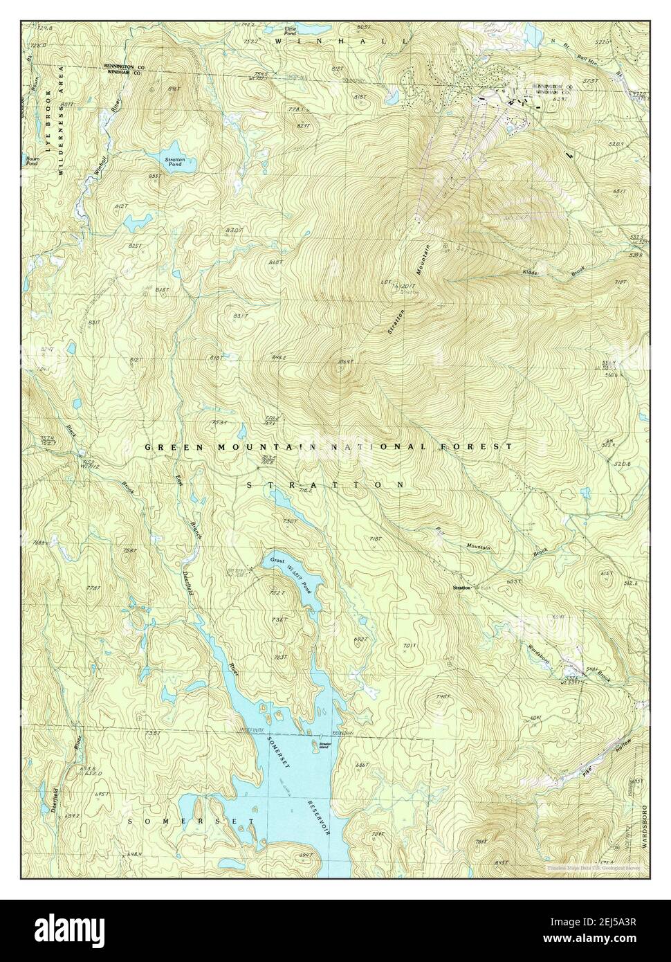 Stratton Mtn, Vermont, map 1986, 124000, United States of America by Timeless Maps, data U.S