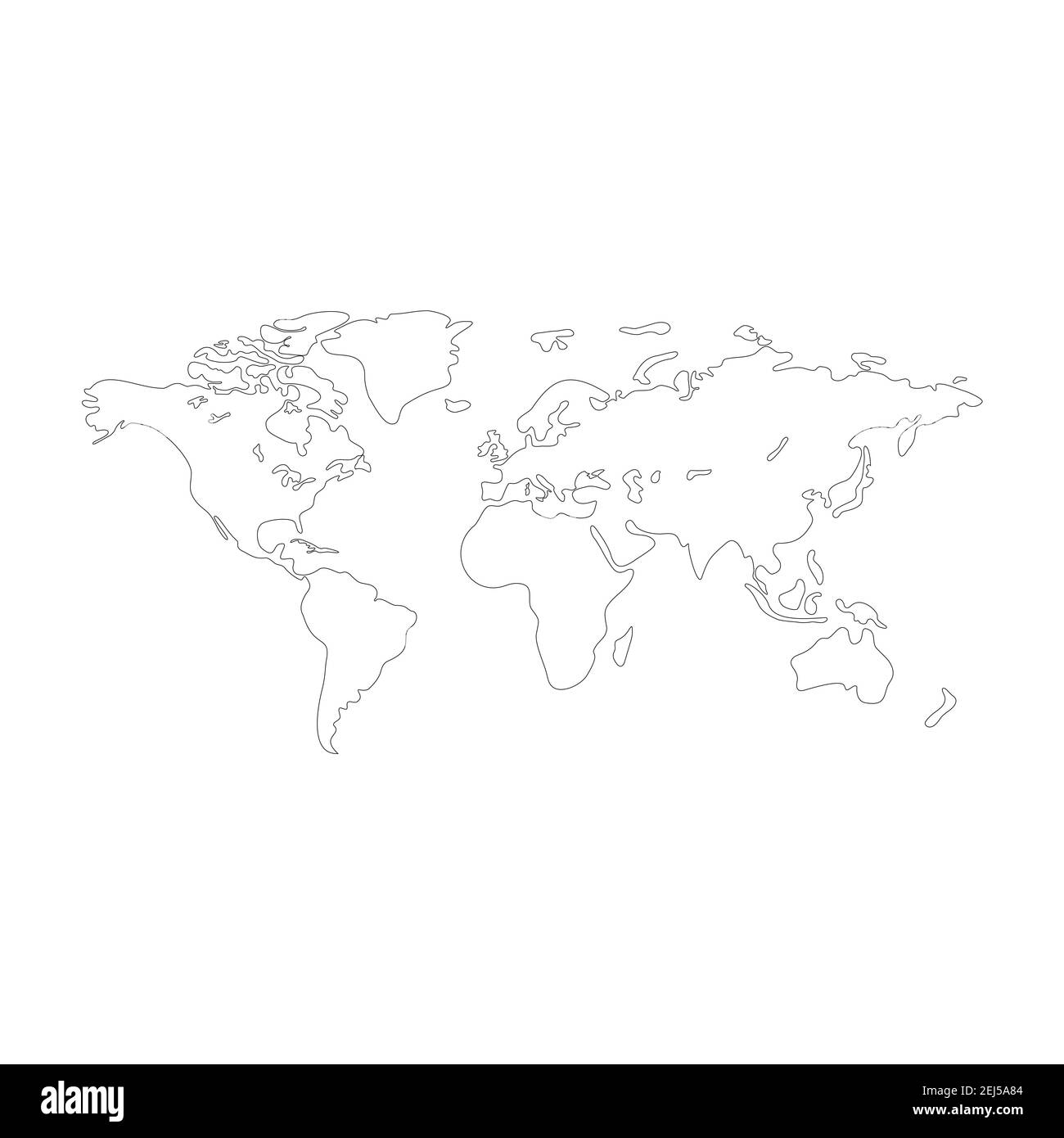 World map vector modern. Earth map vector outline silhouette isolated on white background. Flat map template for website pattern, annual report, infographics. Travel worldwide, map silhouette backdrop. Vector illustration Stock Vector