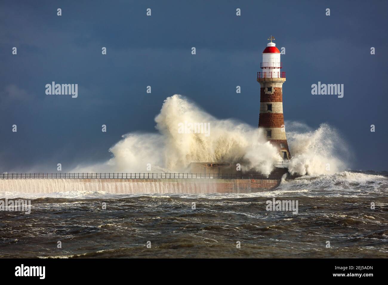 Image of a Lighthouse during a storm at Sunderland, Tyne and Wear