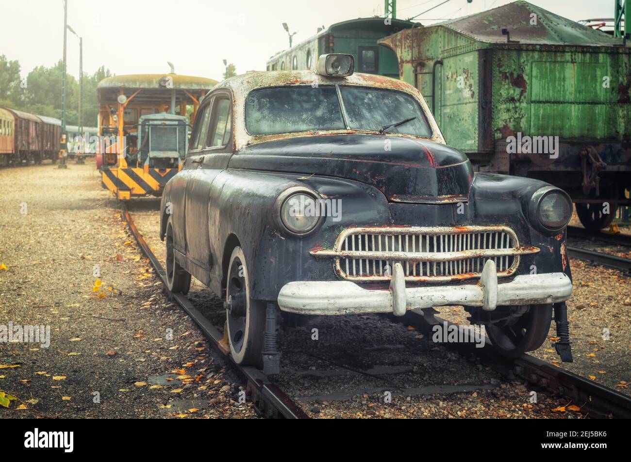 Old road rail car vehicle Stock Photo