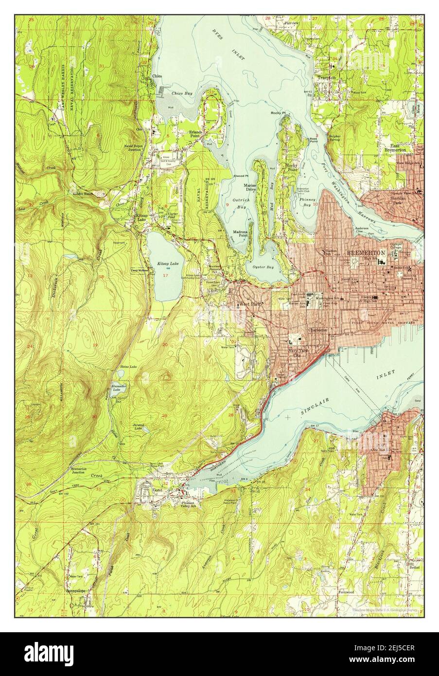 Historic map of Bremerton, Washington from 1953