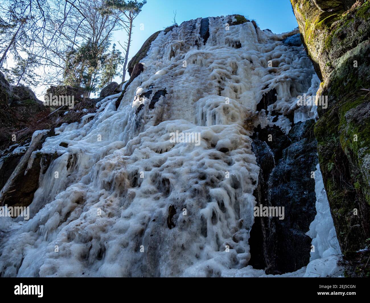 frozen waterfall in winter landscape Stock Photo - Alamy
