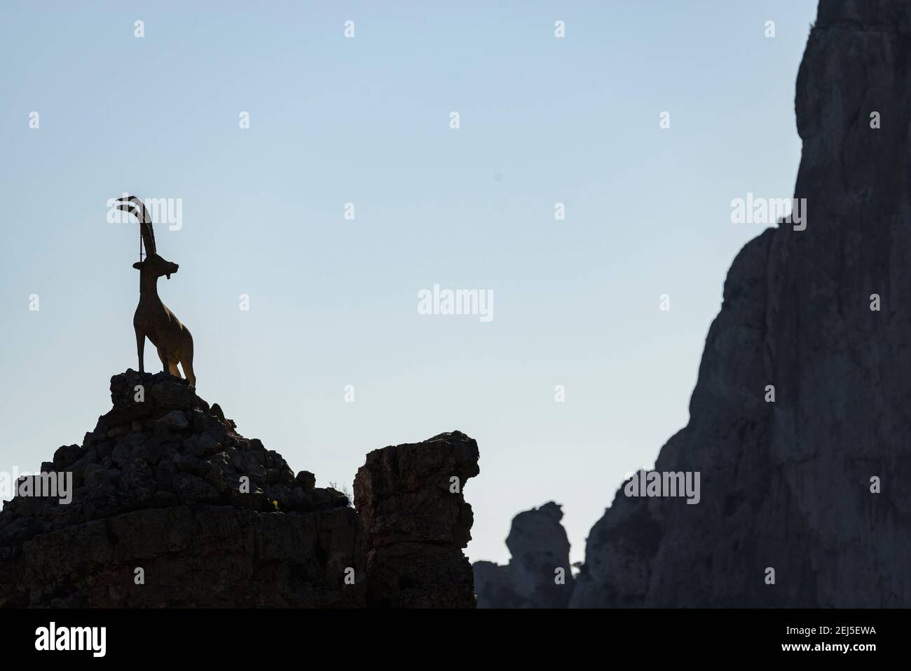 Monument a la Cabra Salvatge (Capra pyrenaica) Iberian ibex monument. (PN Els Ports, Catalonia, Spain) ESP: Monumento a la Cabra Salvaje Stock Photo