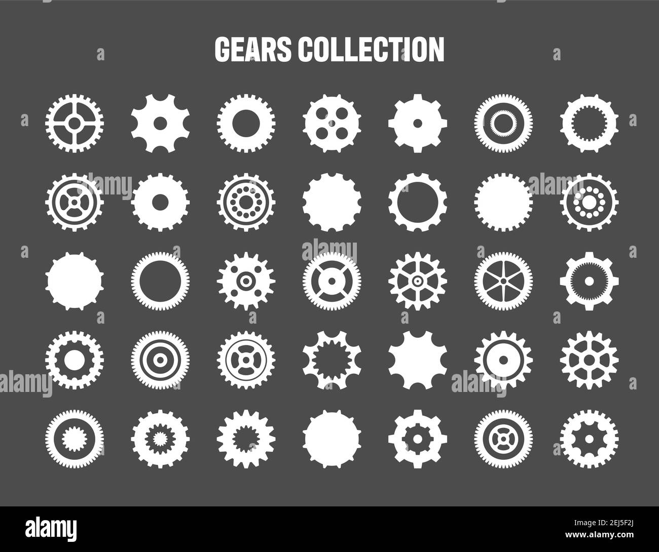 Simple gear icons. Wheels set on black background. Vector white ...