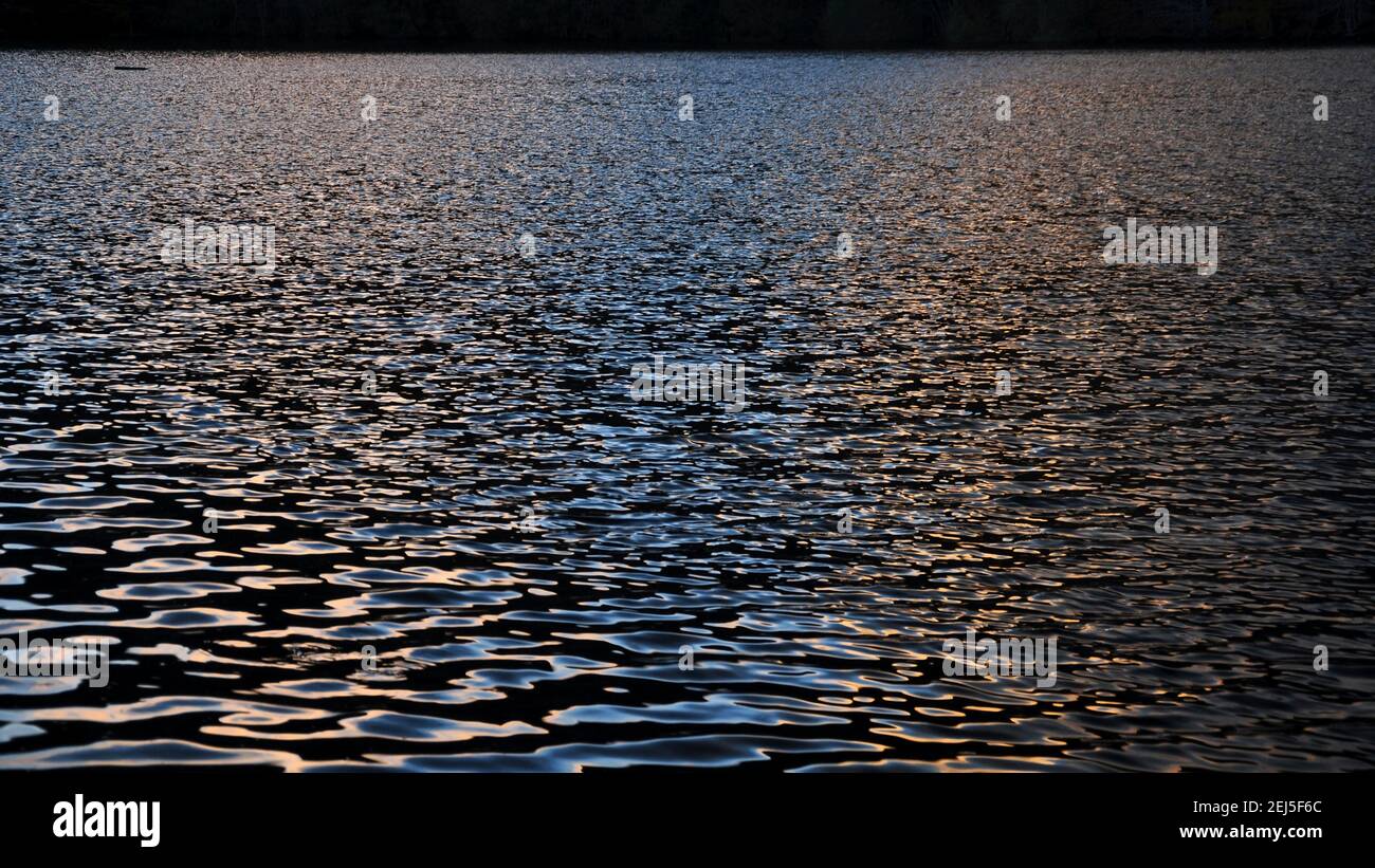 Santa Fe de Montseny Reservoir at sunset, in autumn (Montseny, Catalonia, Spain) ESP: Embalse de Santa Fe de Montseny al atardecer, un día de otoño Stock Photo