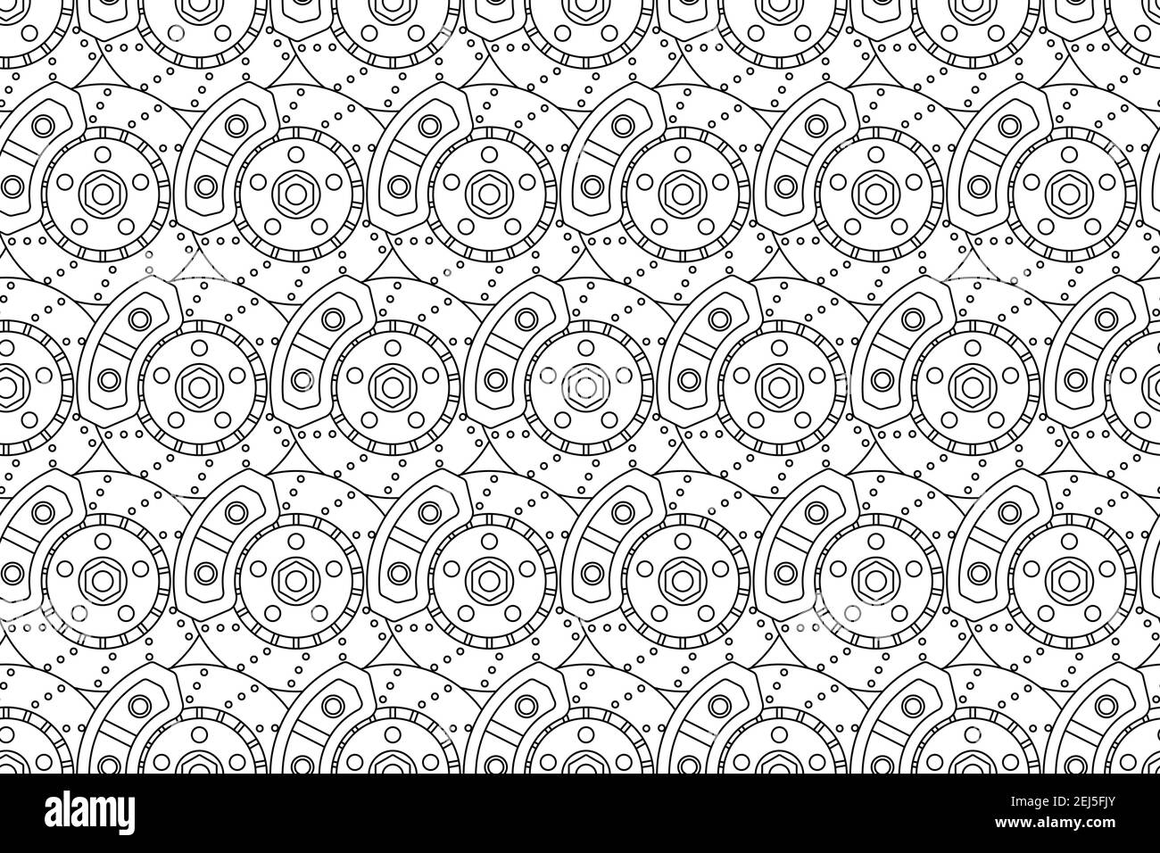 Seamless pattern of disk brake unit of brake-gear system Stock Vector
