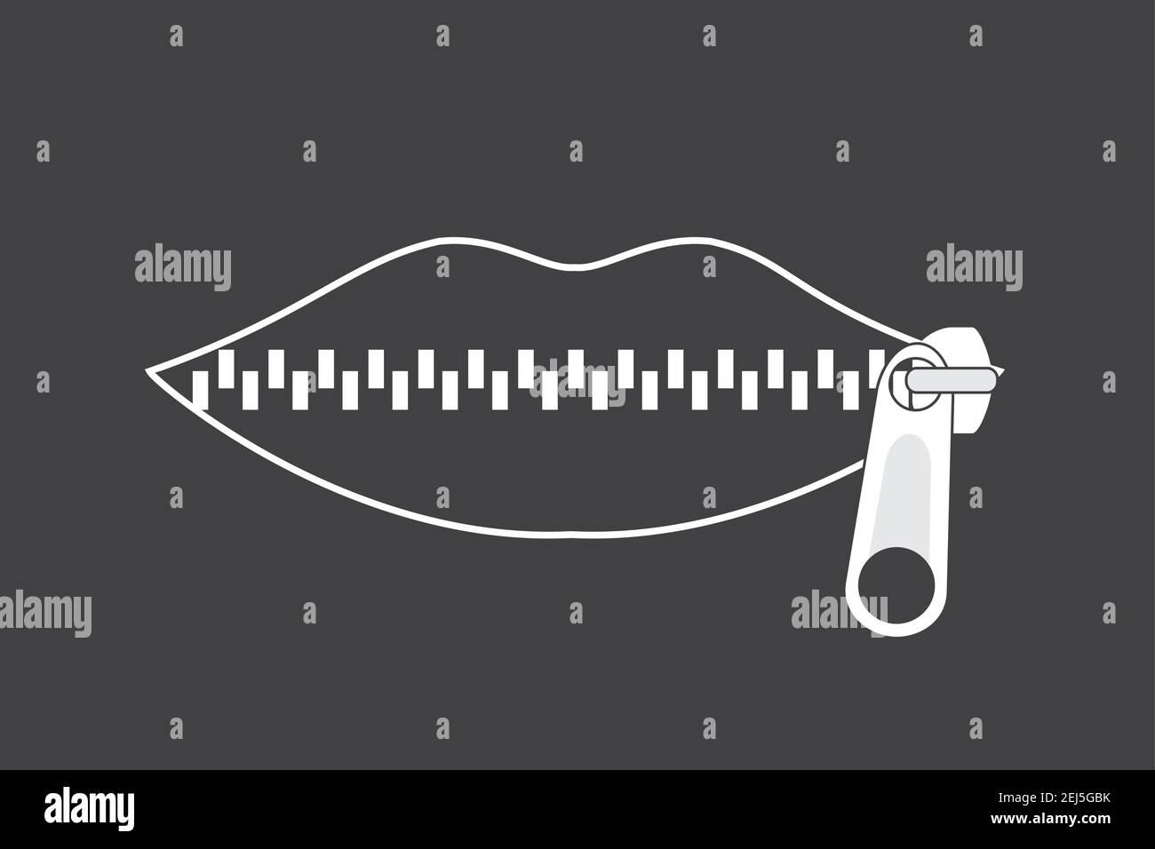 Shut mouth concept.Lips zipped. Woman's mouth with zipper closing lips
