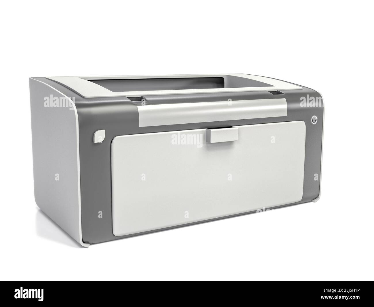 3D rendering of portable black and white laser printer shot over white