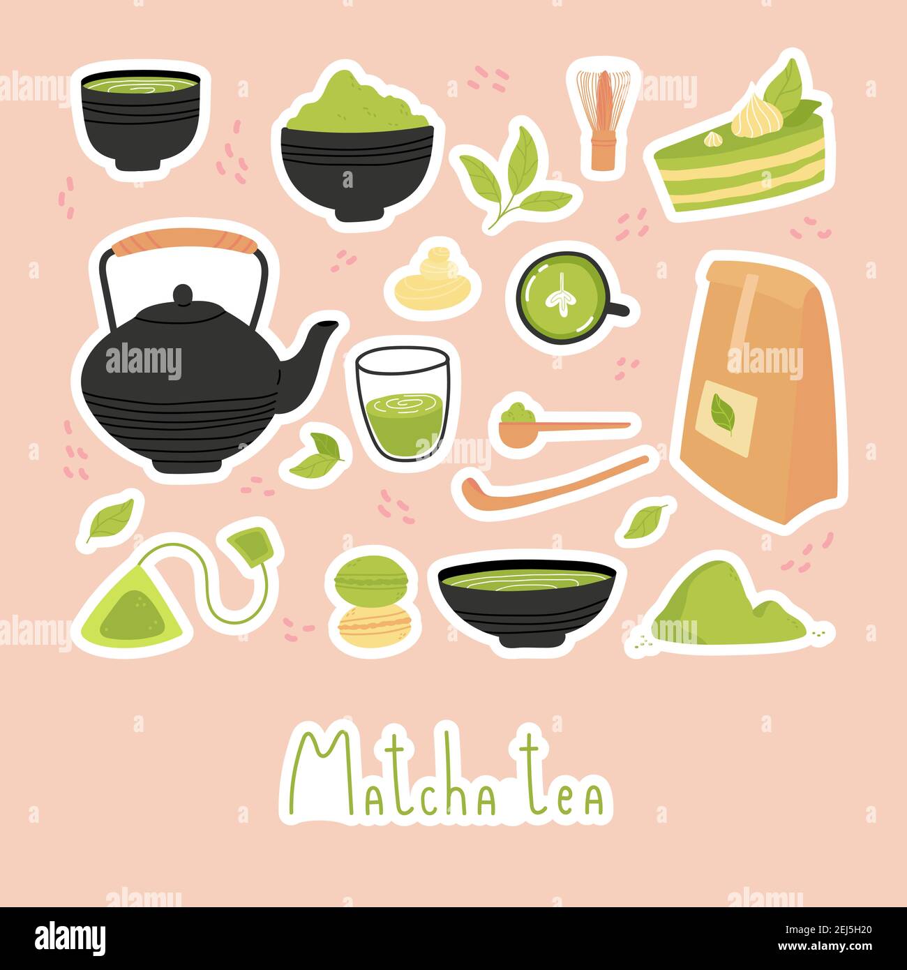 Various tea products made from matcha stickers Stock Vector Image & Art
