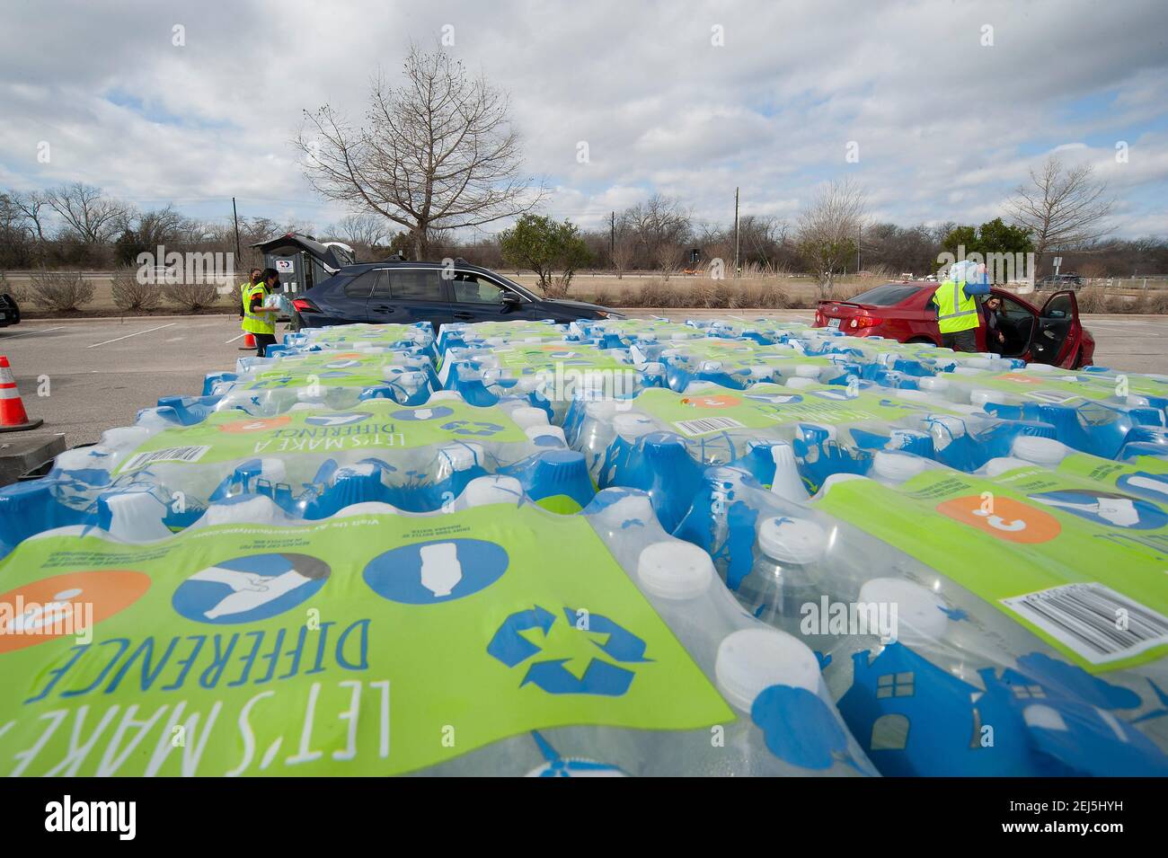 February 21, 2021 Vehicles wait in line at the Onion Creek Soccer