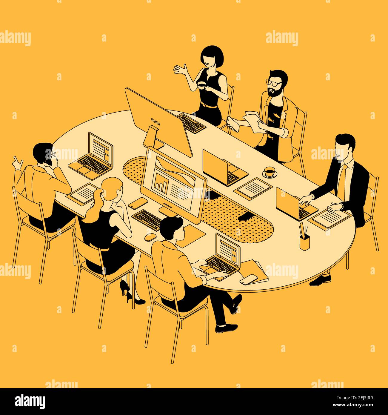 Flat design isometric vector concept for teamwork effective cooperation ...