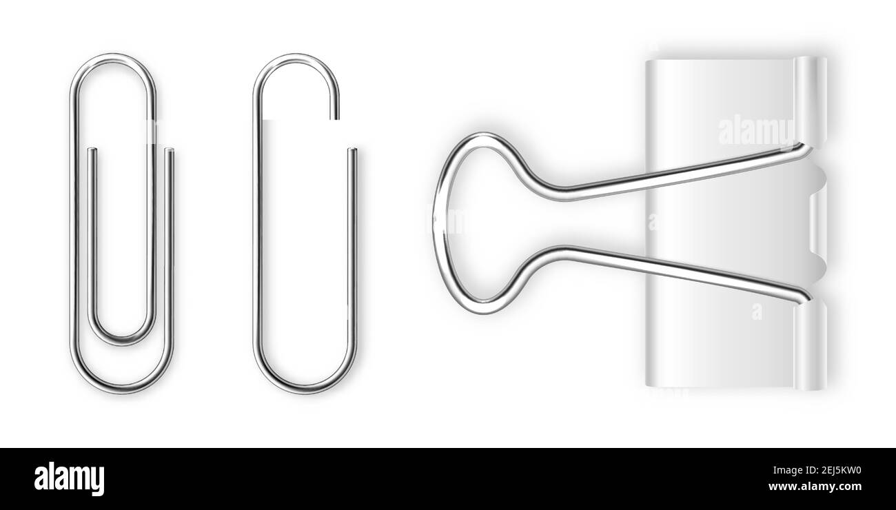 Realistic white paper binder and metal clip, holder. Design mockup