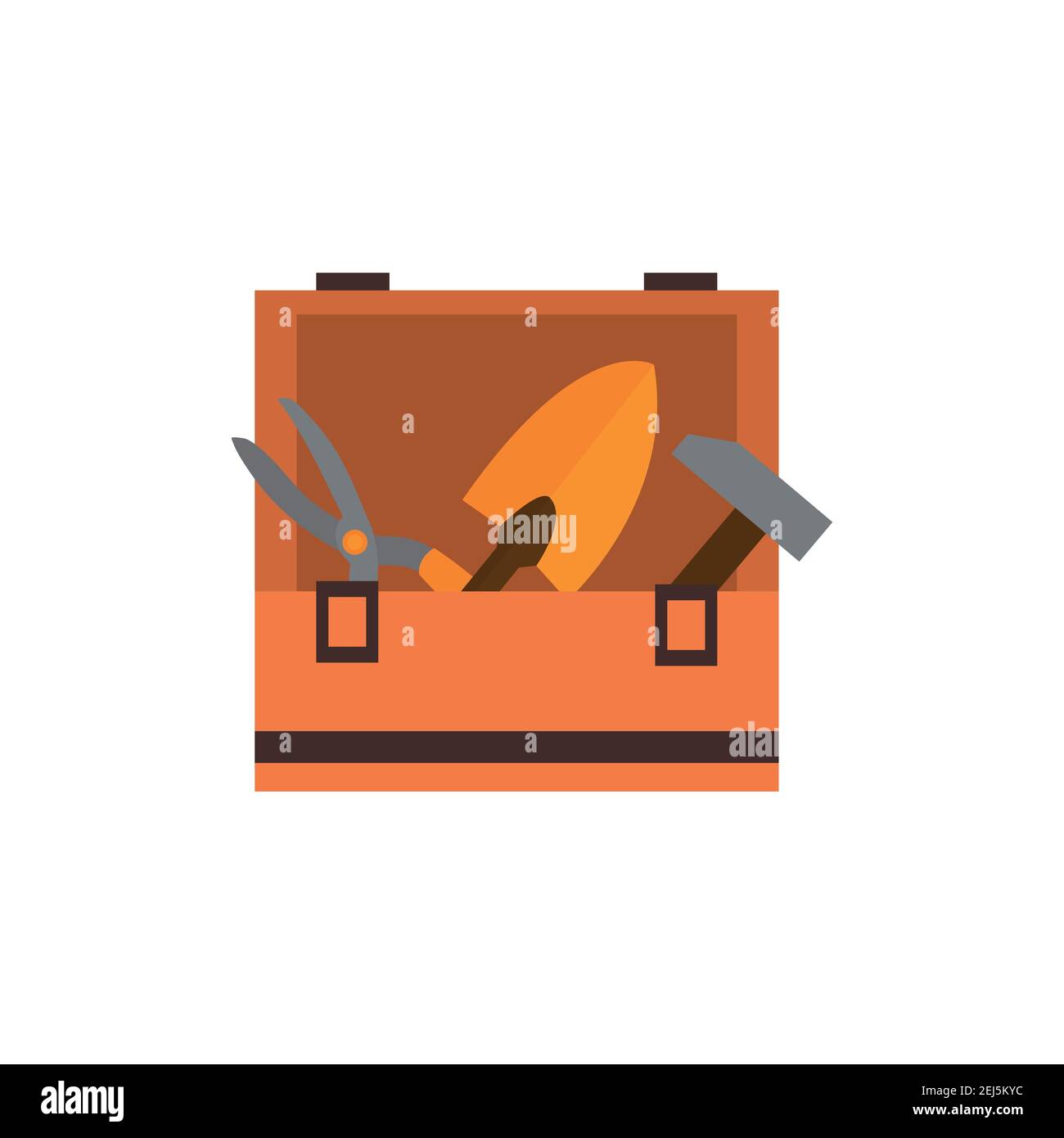 Tools in a box. Vector illustration on white isolated background. Stock Vector