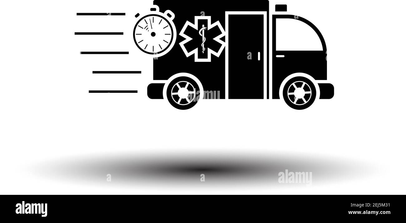 Fast Ambulance Car Icon. Black on White Background With Shadow. Vector ...