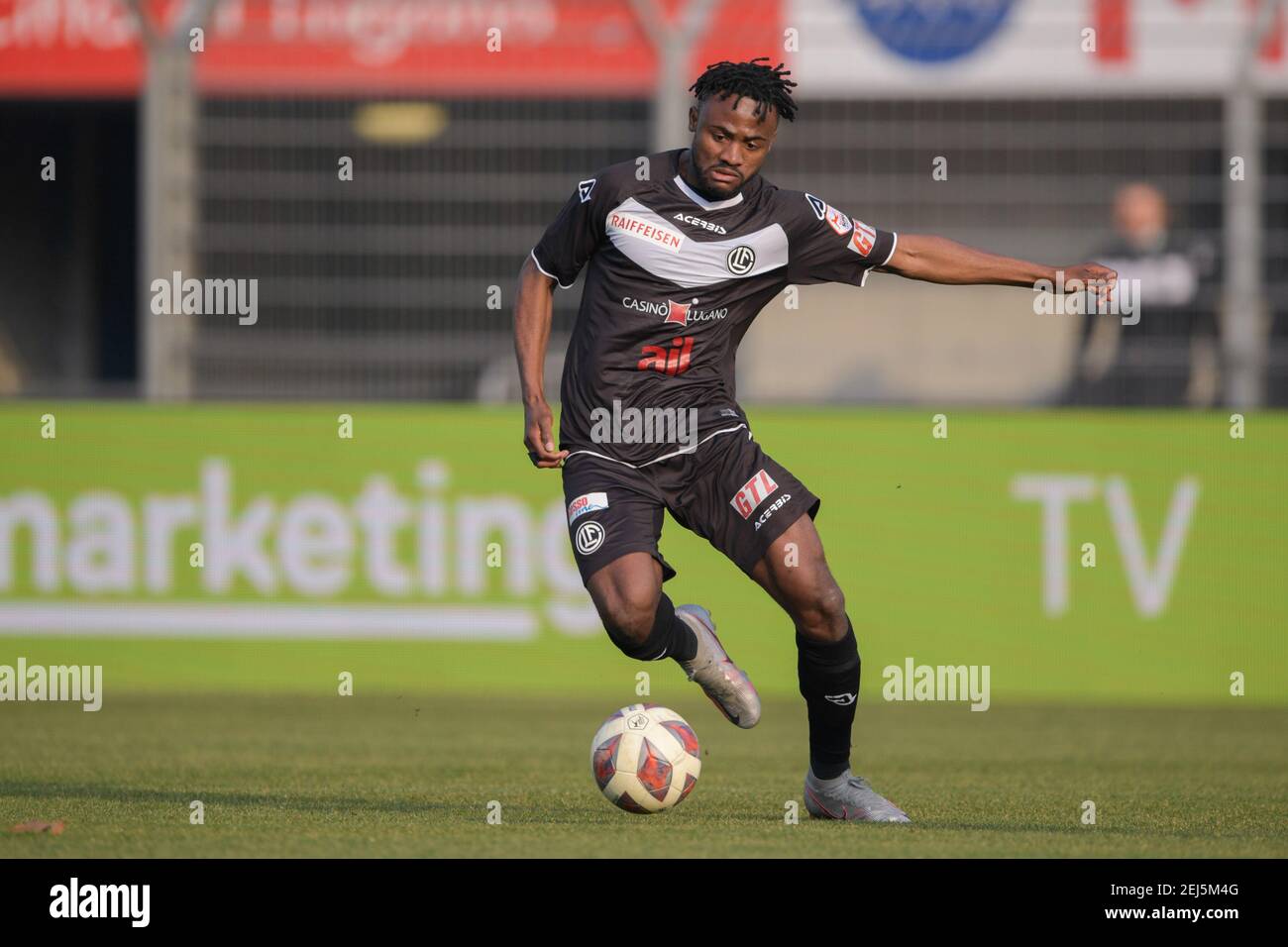 Lugano, Switzerland. 21st Feb, 2021. Asumah Abubakar (#17 FC Lugano) during  the Swiss Super League match between FC Lugano and FC Luzern at Cornaredo  Stadium in Lugano, Switzerland Credit: SPP Sport Press