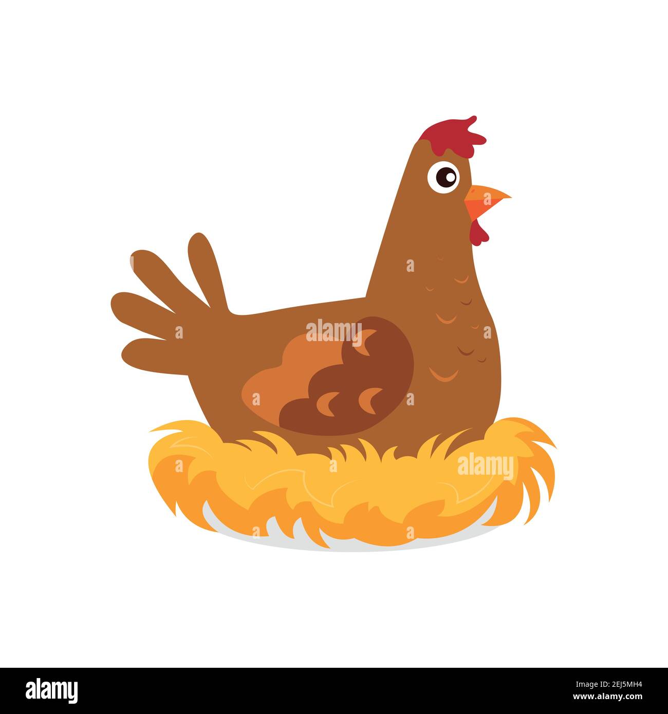 illustration of a hen sitting in a nest hatching eggs Stock Vector