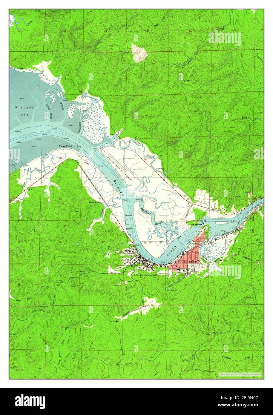 South Bend, Washington, map 1957, 124000, United States of America by