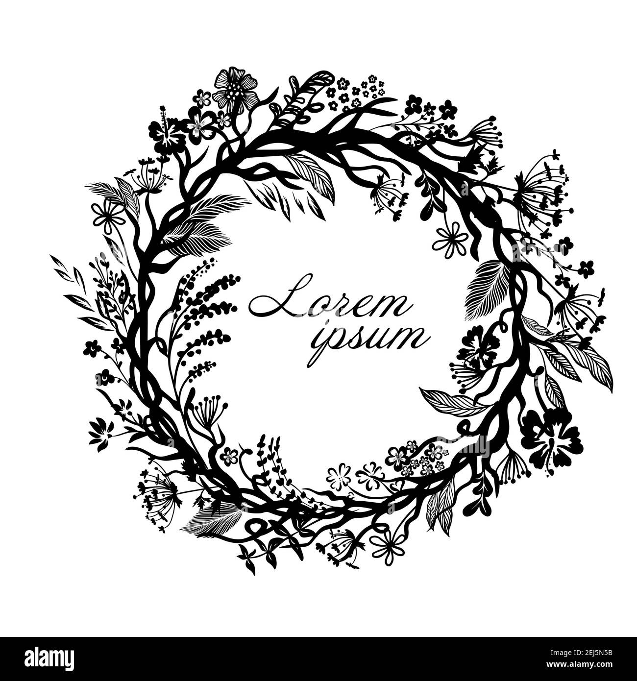 round monochrome frame made of twigs. Vector illustration Stock Vector ...