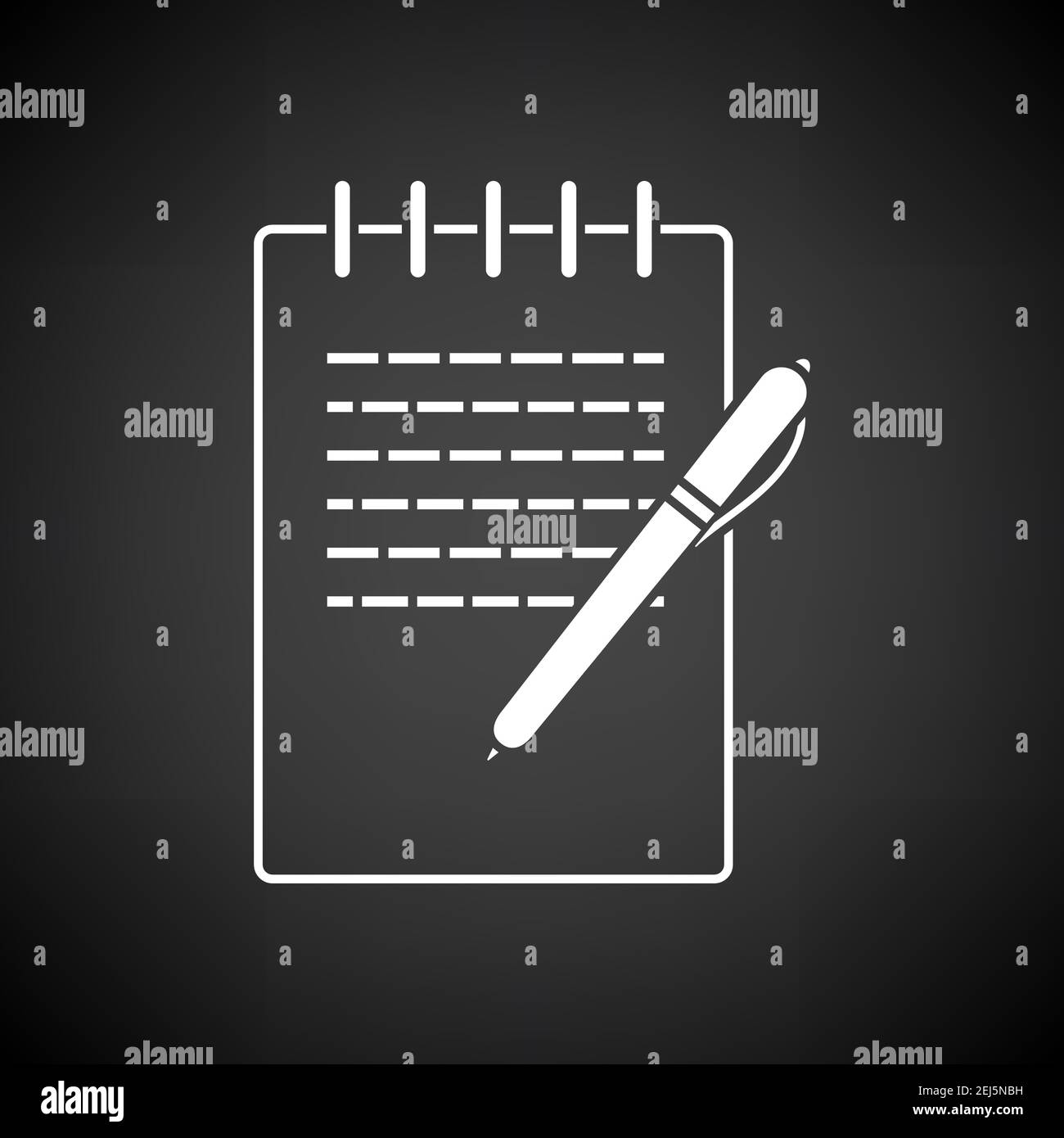 Notebook With Pen Icon. White on Black Background. Vector Illustration ...