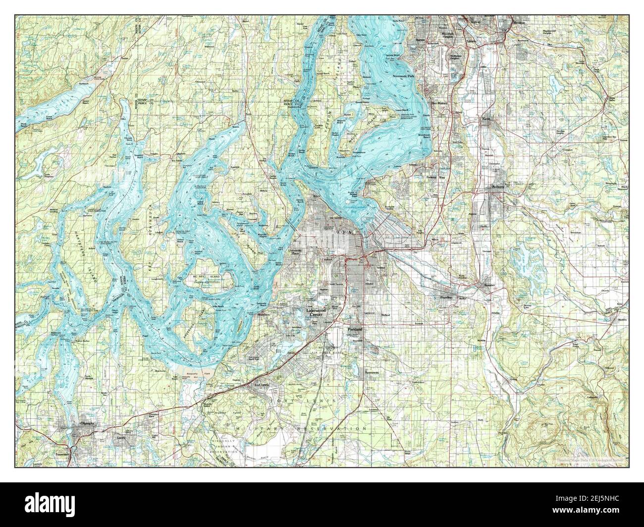 Tacoma, Washington, map 1991, 1:100000, United States of America by Timeless Maps, data U.S. Geological Survey Stock Photo