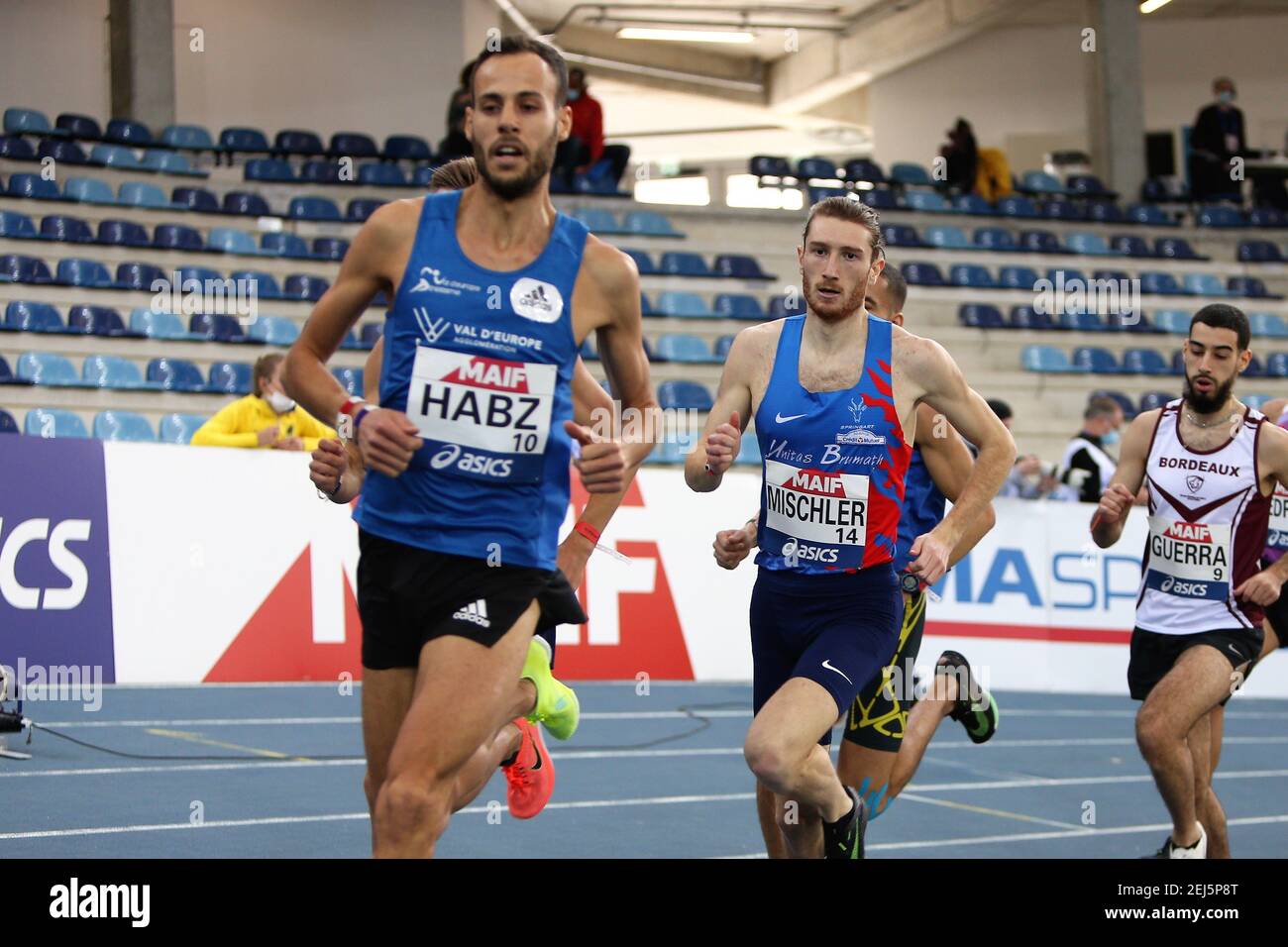 HABZ Azeddine of Val D'europe Athletisme and MISCHLER Baptiste of Unitas  Brumath Athletisme then Finale 1500 M Men during the French Indoor  Athletics Championships 2021 on February 21, 2021 at Stadium Miramas